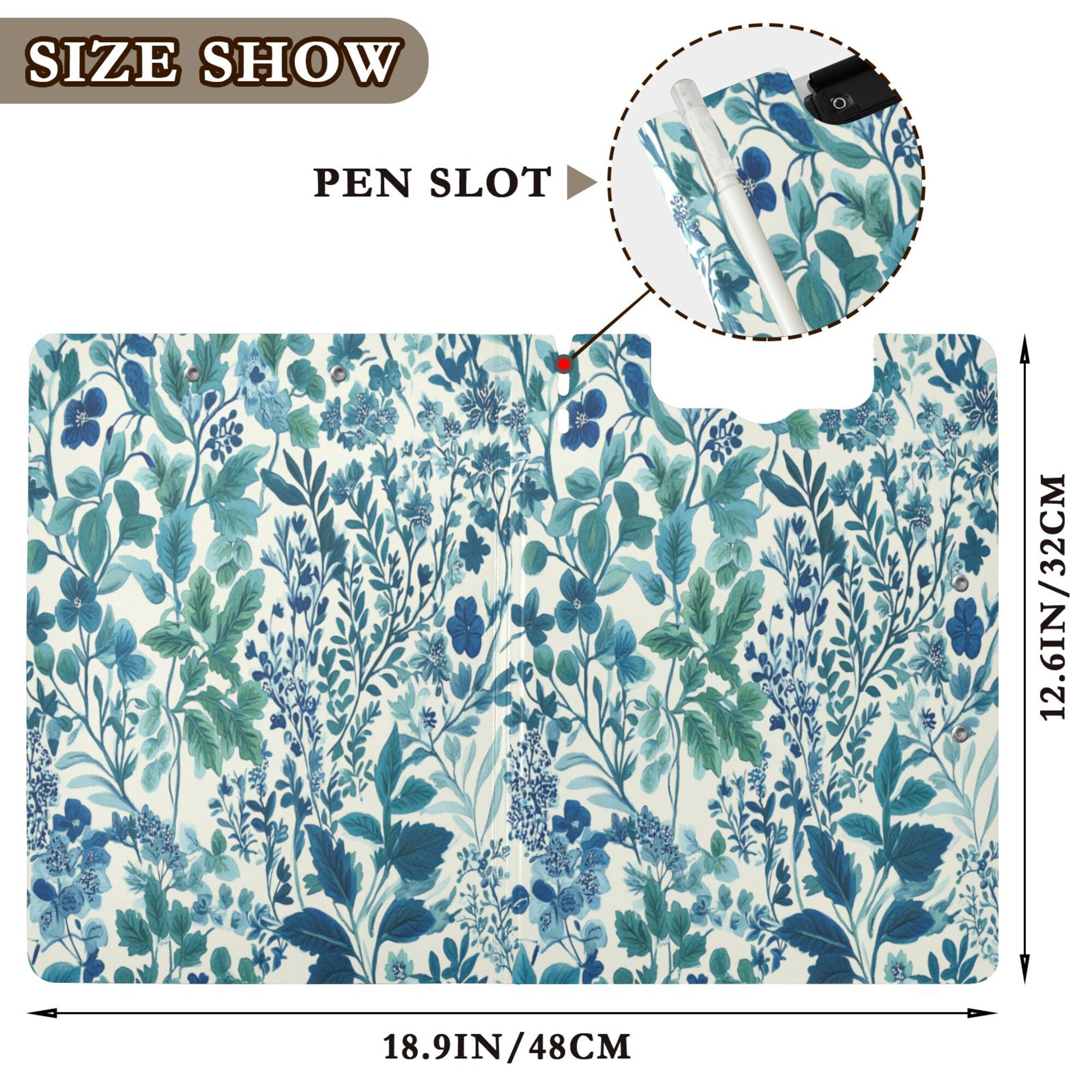 FORMRS A4 Clipboard Folder with Pen Holder Horizontal Foldable School Office Binder, Beautiful Leaves Pattern