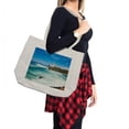thumbnail image 2 of Lighthouse Shopping Bag, Tropical Island Palm Trees Rocks Wavy Seaside Beach Ocean, Eco-Friendly Reusable Bag for Groceries Beach and More, 15.5" X 14.5", Cream, by Ambesonne, 2 of 2