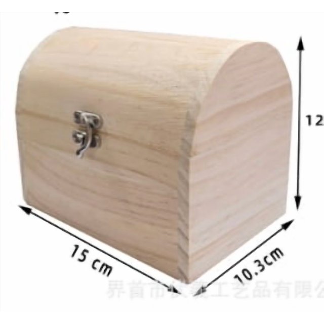 Cofre del tesoro de madera sin pintar, joyero vintage, pequeño cofre del tesoro, caja de almacenamiento decorativa de madera para juguetes y baratijas.