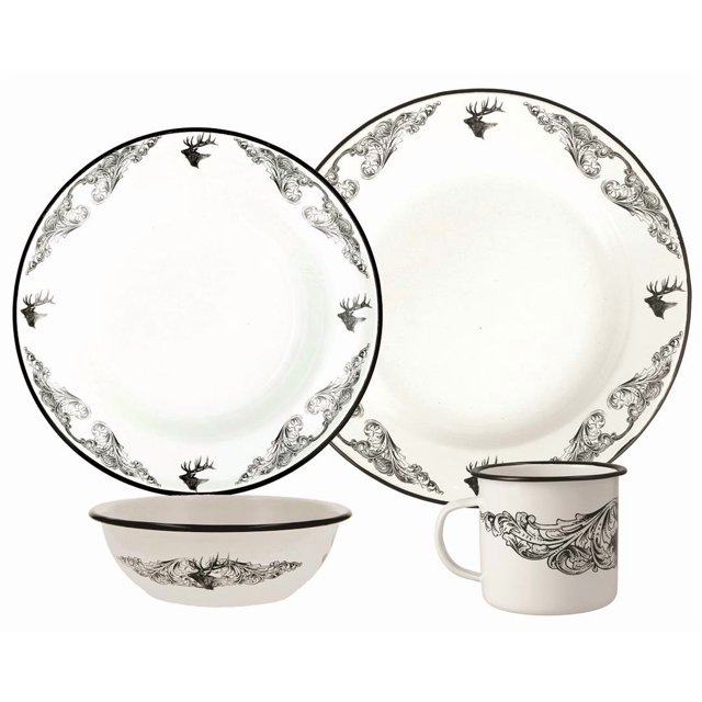 Utica Cutlery Dish Set 41-2005 Sixteen Piece Set; Elk I Pattern; White; Enamelware