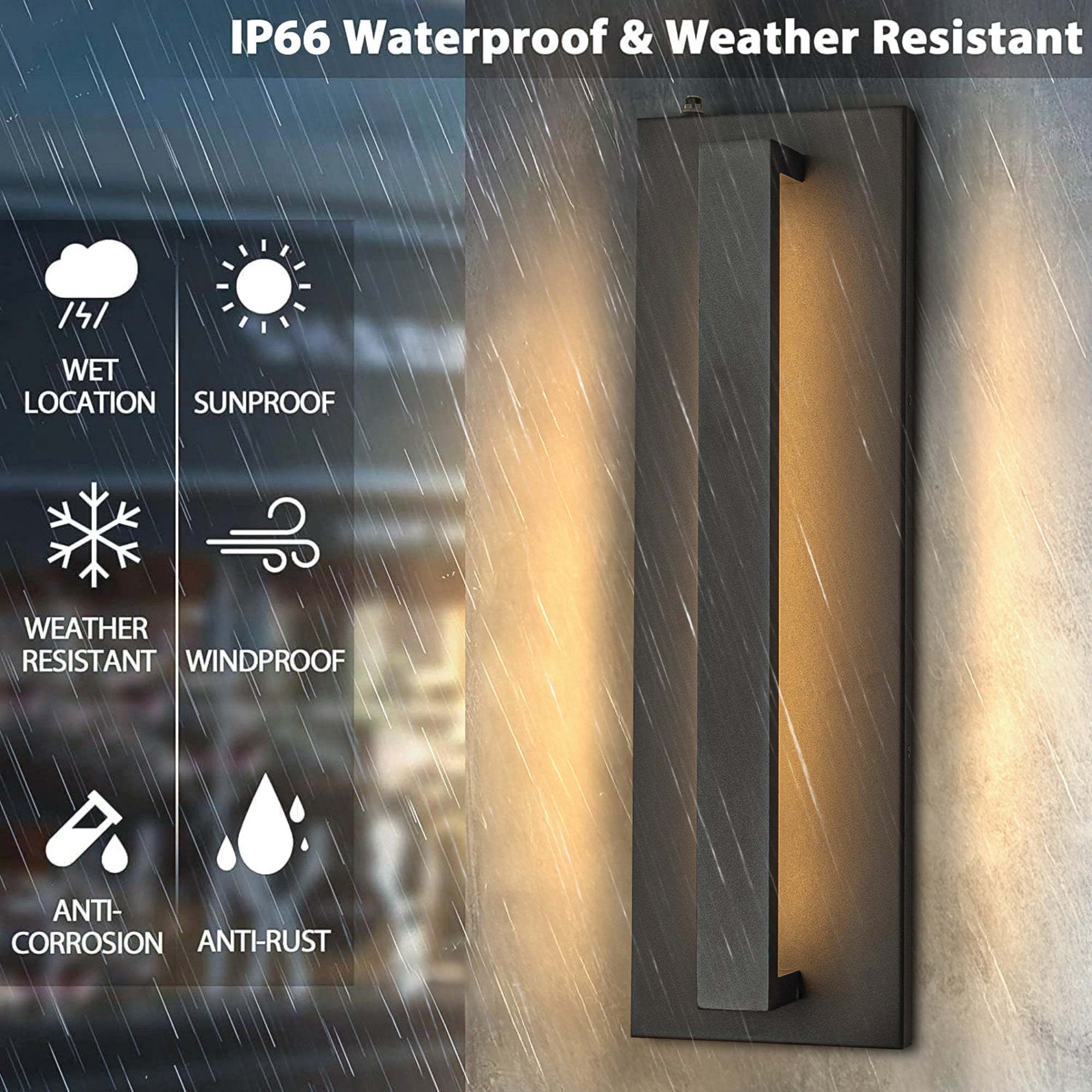 1-Light H20 in Minimalist Modern Linear 23W Integrated LED  Outdoor Wall Sconce with Dusk to Dawn Sensor in Matte Black for Porch Patio
