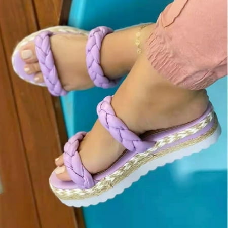 

Women s Platform Sandals Slip-on Style Peep Toe Casual Shoes with EVA Sole Summer Beach Supply 40 Purple