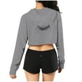 thumbnail image 3 of Women's Cat Ears Hoodies Cropped Hooded Sweatshirt Casual Plus Fleece Solid Long Sleeves Pullover Top Personality Sweatshirts Drawstring Hooded Cute Outfit, 3 of 6