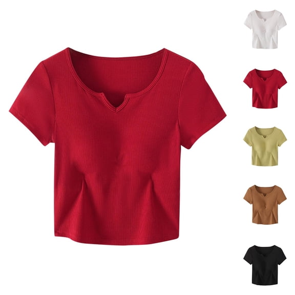 For Women's V-Neck Padded Short Sleeve T-Shirt - Slim Fit Ribbed Crop Top, Built-in Bra Yoga & Gym Workout Shirt, Casual Athletic Wear Black L