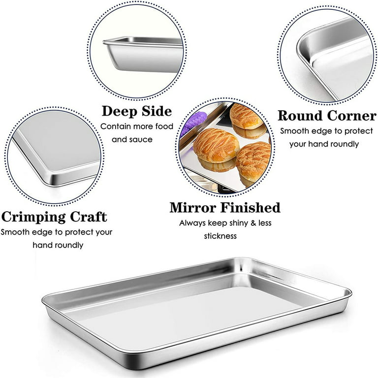 Baking Tray Set of 1, Stainless Steel Oven Tray– Large Cookie Sheet Pan for  Baking Cooking Serving - 26 x 20 x 2.5 cm, Healthy & Non Toxic, Easy Clean