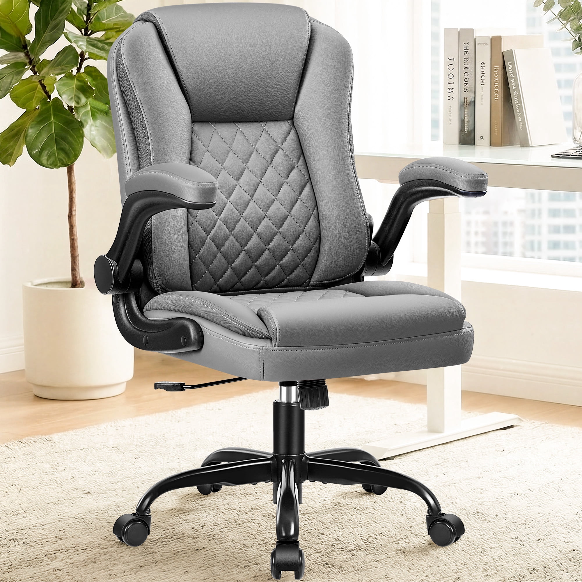 COOLHUT Office Executive Chair High Back Adjustable Managerial Home Desk Chair, Office Computer Chair with Lumber Support, Swivel PU Leather Chair for Home Office, Gray