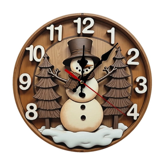 Winter Snowman Wall Clock 10 Inch Silent Non Ticking Round Clock Decoration for Living Room Kitchen Bedroom Bathroom Office Classroom