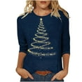 thumbnail image 2 of QIPOPIQ Womens Tops Chemises à Manches 3/4 Col Rond Blouses Décontractées Amples Liquidation, 2 of 4