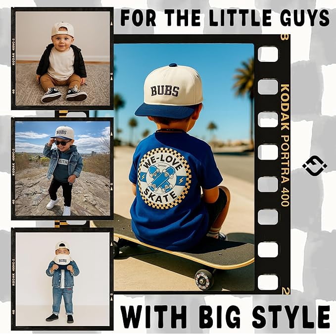 Funky Junque Kids Trucker Hat Baseball Cap - Two Tone Vintage Baby Baseball Cap, Infant Baseball Hat, Toddler Snapback Hat - Bubs - Navy/Beige (X-Small - 0-12 Months)