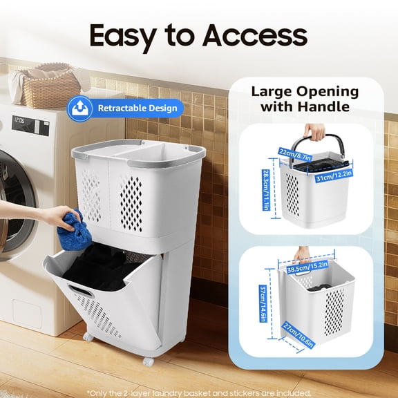 3-Tier Laundry Storage Basket W/ Wheel Bathroom Clothes Basket Household Hamper
