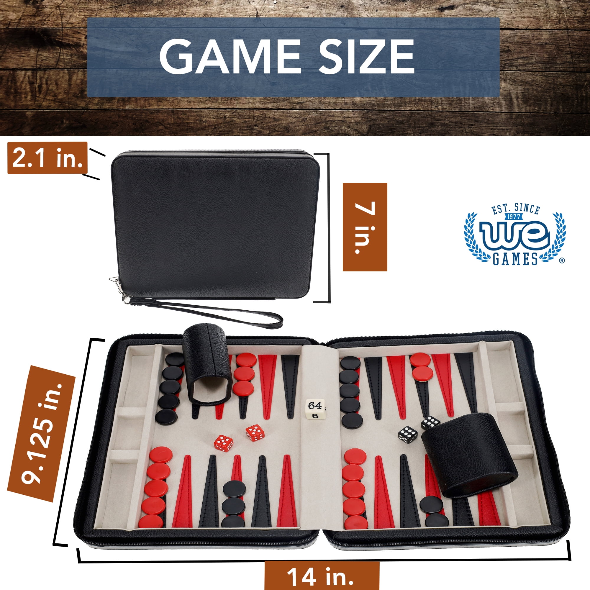 WE Games Magnetic Backgammon Set with Carrying Strap, Travel Size, Black/Red