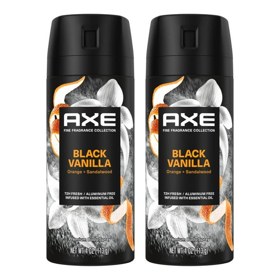 Axe Deodorant Body Spray for Men Black Vanilla Aluminum Free, 4 oz 2 Count