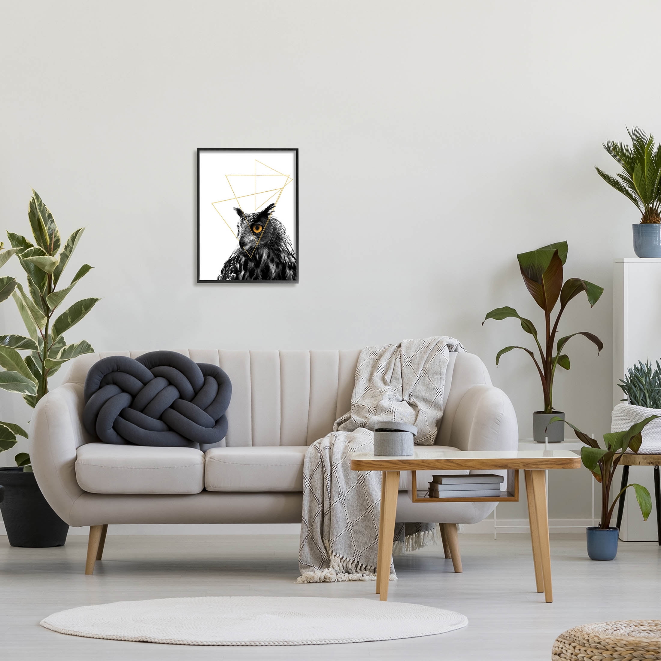 Stupell Industries Contemporary Geometric Owl Shapes Graphic Art Black Framed Art Print Wall Art, Design by K. Kaufman
