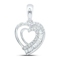 10kt White Gold Womens Baguette Diamond Heart Pendant 1/4 Cttw