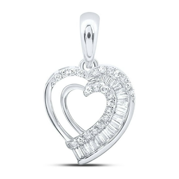 10kt White Gold Womens Baguette Diamond Heart Pendant 1/4 Cttw