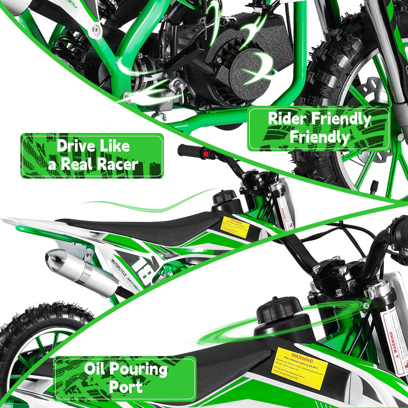 Seipouy 49CC 2-Stroke Kids Dirt Bike, Upgraded Gas Dirt Bike for Kids 8-14, Gas Power Motocross, Off Road Mini Motorcycle, Pocket Motorbike with Dual Disc Brakes, Summer Outdoor Adventure Toys