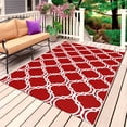 thumbnail image 4 of Outdoor Rug 3x5 ft Red Moroccan Stripes Outdoor Large Area Rug Non Slip Rubber Geometric Floral Front Door Mat RV Rug Camping Carpet Patio Outdoor Rugs for Backyard Balcony Deck Porch Indoor, 4 of 9