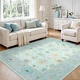 thumbnail image 2 of Fnova 5x7/8x10/9x12 Boho Oushak Area Rug, Colorful Washable Non-Slip Indoor Carpet Oriental Floral, Oeko-Tex Certified, Mint BLue, 2 of 15