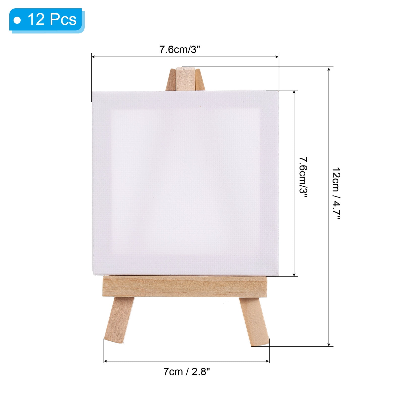 Uxcell 3"x3" Canvas Easel Set Mini Stretched Display Canvas Panel Tripod Holder Stand for Drawing Painting Art 12 Set
