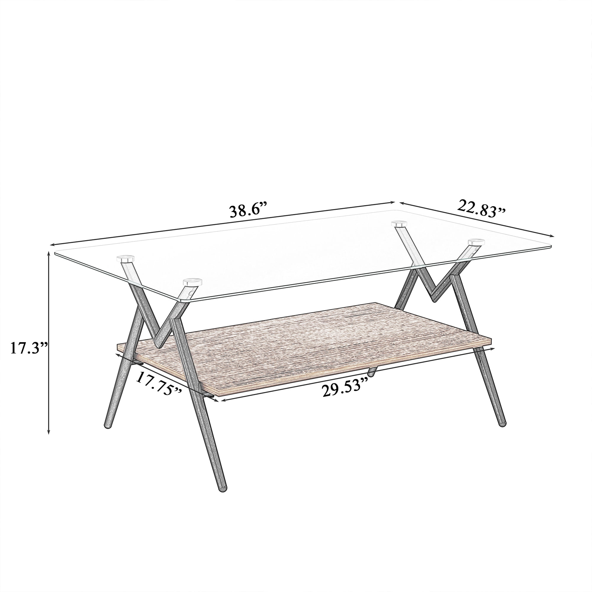 Alvantor Glass Coffee Table, 38.6" Rectangular Glass Coffee Table with Clear Tempered Glass Top and Metal Legs for Living Room Black