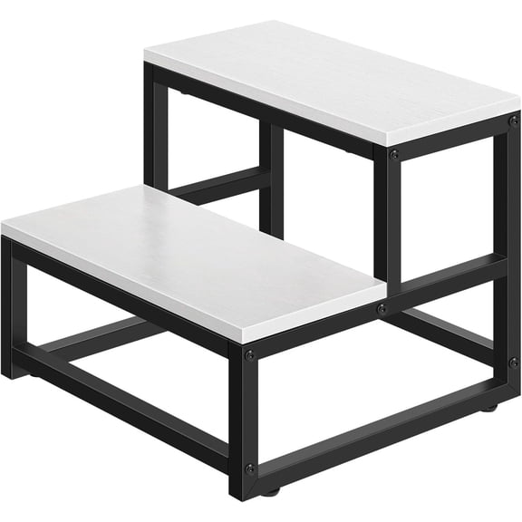 Wood and Metal 2 Step Stool for Adults & Kids – Heavy Duty Rustic Step Stools, 500 Lbs Capacity Non-Slip Stepping Stool for High Beds, Kitchen, Bathroom, Closet, Durable Foot Stool for Home Use