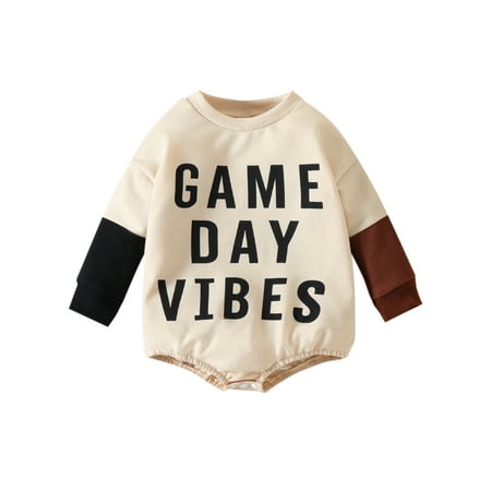 

KelaJuan Baby Girl Boy Romper Long Sleeve Round Neck Letters Print Fall Spring Short Crotch Button Jumpsuit