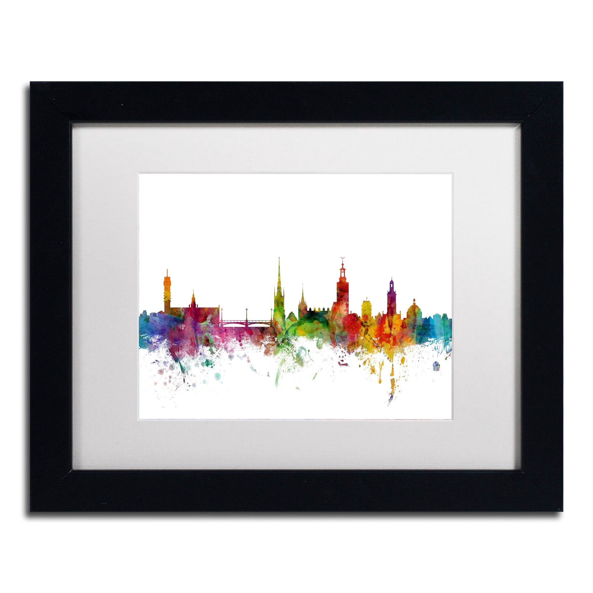 Trademark Fine Art "Stockholm Sweden Skyline" Canvas Art by Michael Tompsett White Matte, Black Frame