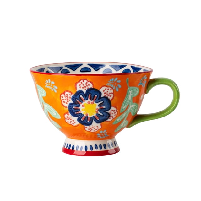Ceramic Cup, Tea Cups Hand Painted Floral Pattern Creative Retro Birthday Gifts Coffee Mugs for Tea Water Office Restaurant