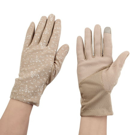 Women Ladies Anti-slip Full Finger Mittens Summer Outdoor Sun Gloves Khaki Pair