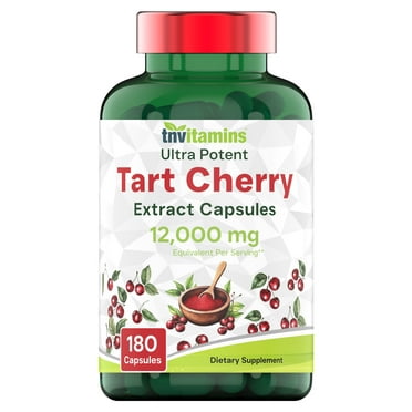 TNVitamins Tart Cherry Extract Capsules 12,000mg – 180 Count | Ultra Potent Herbal Supplement for Daily Wellness