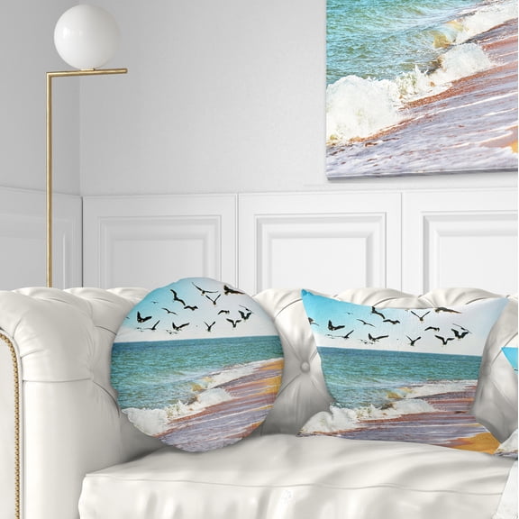 Designart Sea Gulls over the Seashore - Seashore Throw Pillow - 12x20