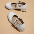 thumbnail image 6 of Jinhomg Dress Shoes for Girls Low Heel Princess Flats Toddler Kids Mary Janes Wedding Party Shoes Cute Flower Girl Pumps Beige 13 Years, 6 of 8