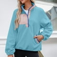 thumbnail image 6 of BiZtdJrK Polar Fleece Sweatshirts for Women Casual Button V Neck Pullover Fashion Colorblock Long Sleeve Tops Fall Winter Clothes Todays Sale Blue S, 6 of 8