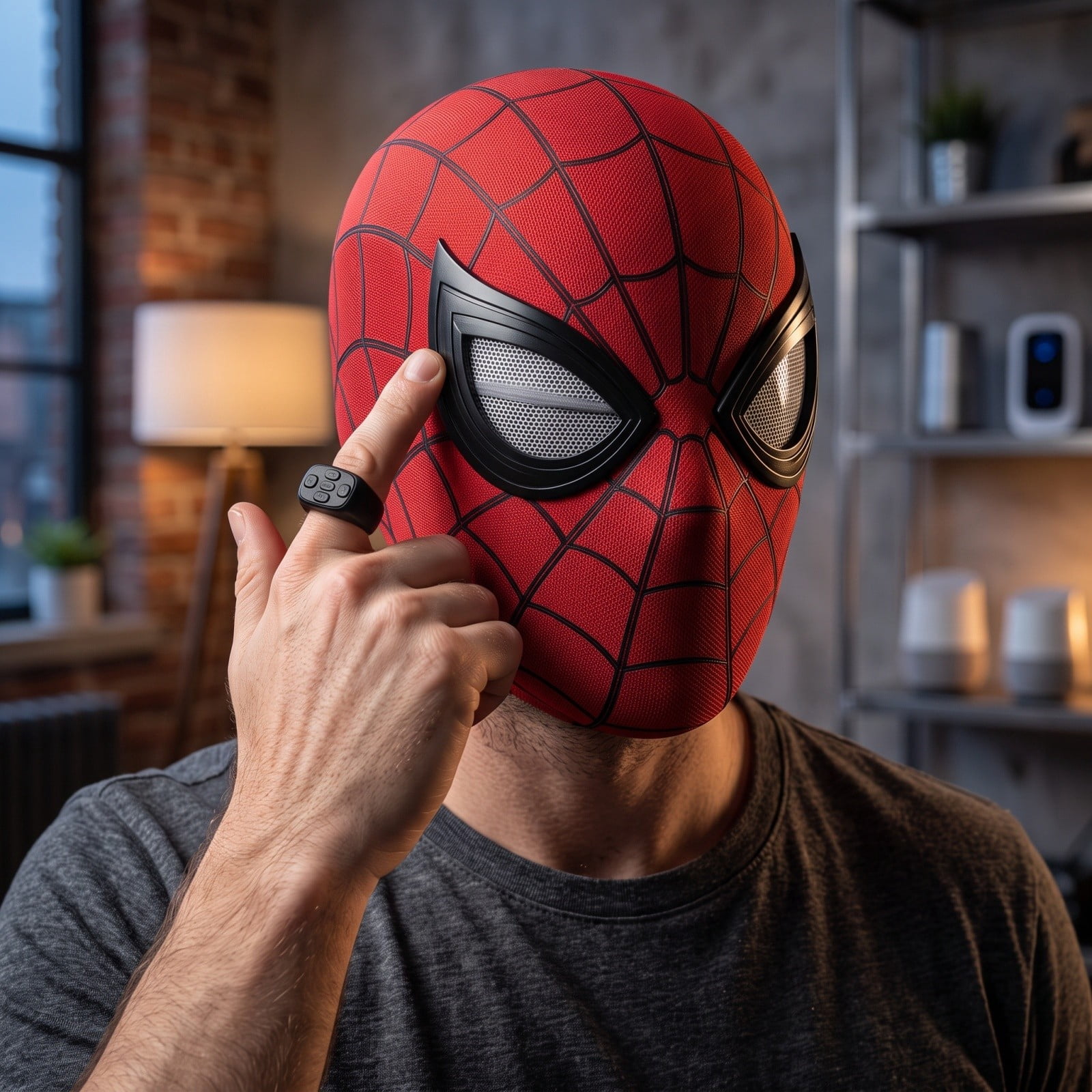 Spider Hero Electric Mask Ring Remote Control Moving Eyes Winking Helmet Full Face Headwear USB Rechargeable Party Cosplay Costume Prop