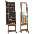 thumbnail image 1 of Free Standing Jewelry Armoire Organizer with 16 LED Lights, Rustic Brown MDF Full Length Mirror Cabinet, 3-Level Adjustable Angle Storage for Bedroom and Dressing Room, 53.5"H, 1 of 7