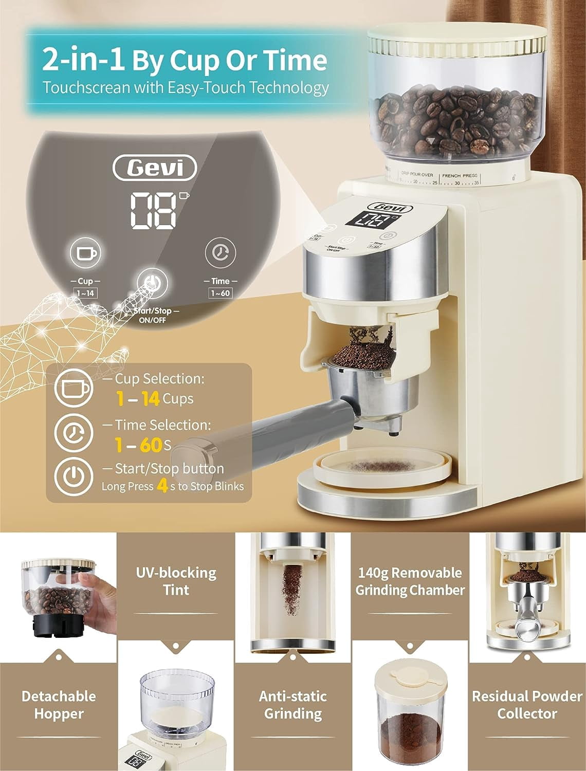 20 Bar Professional Espresso Coffee Machine with Milk Frother/Steam Wand for Espresso, Latte and Cappuccino, with 35 Precise Grind Settings Burr Coffee Grinder