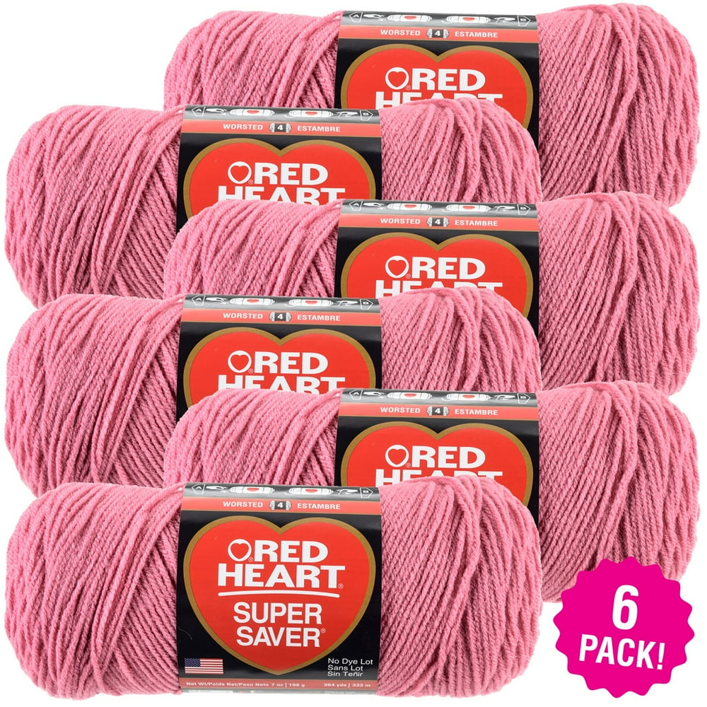 Red Heart Super Saver Yarn Light Raspberry, Multipack of 6 Walmart