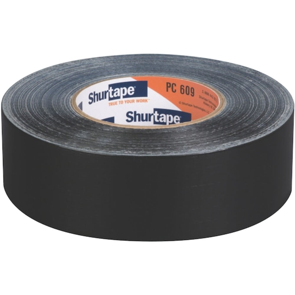 Shurtape Duct Tape, Black, 60-1/8 yd L, 1-7/8 in W 105475