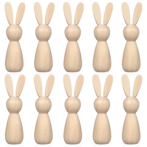 GOOHOCHY  10 Pcs Bunny Craft Toys Rabbit Blank Peg Dolls Color Painting Pegs