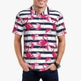 thumbnail image 3 of Balery Dark Blue Stripes and Flamingos Printed Men’s Short Sleeve Polo Shirt, Midweight Men's Shirt,Golf Polo shirts -Large, 3 of 9