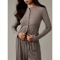 thumbnail image 4 of Women's Striped Button Front Long Sleeve Wide Leg Pants Two Piece Set Brown M, 4 of 9