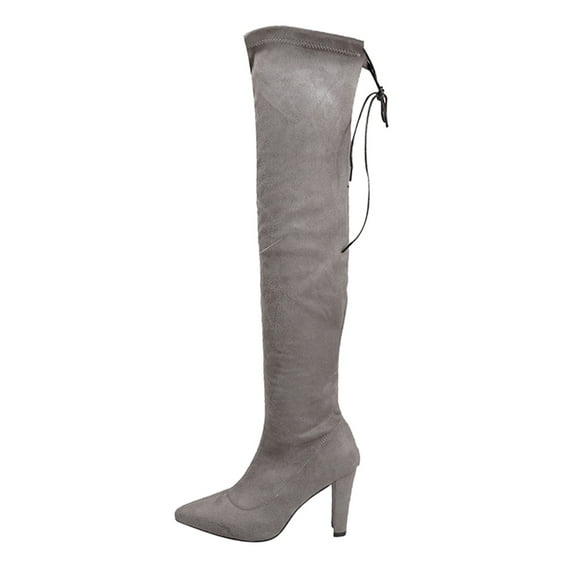 Womens Fashion Casual Pointed Toe Long Knee High Boots Square Heels Shoes