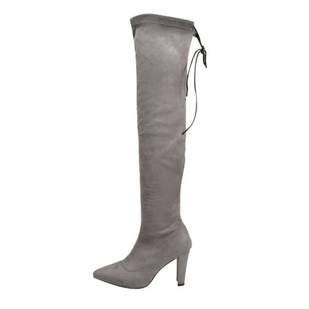 

Boots Clearance Juebong Women s Fashion Casual Pointed Toe Long Knee High Boots Square Heels Shoes