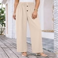 thumbnail image 5 of Hurxie Plus Size Pants for Women Drawstring Waist Wide Leg Palazzo Beach Pants with Pockets Beige,2XL, 5 of 6