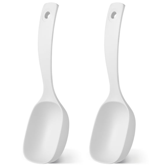 GETAJGHSD 2Pcs Deep Serving Spoon for Canteen Service with Large Scoop and Long Handle White PP and Stainless Steel