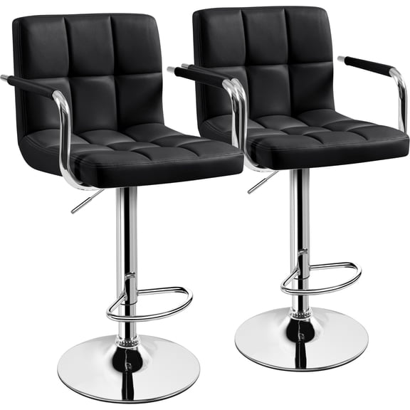 Bar Stools Set of 2, Adjustable Swivel Bar Stools with Armrest and Back, PU Leather Counter Height Kitchen Stools, Hydraulic Lift Dining Chairs for Home, Cafe, Bar, Black