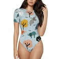 thumbnail image 2 of Uemuo Elephant Tree Pattern Women's One Piece Short Sleeve Swimsuit Rash Guard Surfing Modest Quick-drying Swimsuit Beach Essentials-Medium, 2 of 9
