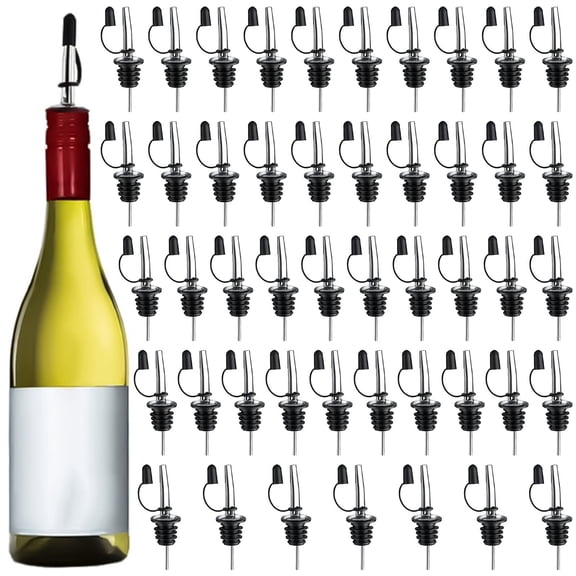 Jetcloudlive 48 Pack Liquor Pour Spout With Dust Caps Stainless Steel Liquor Bottle Pourers for Liquor Bottles Oil Vinegar and Wine, Bar Bartender Accessories