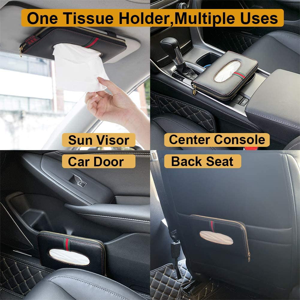 Car Tissue Holder PU Leather Zipper Backseat Tissue case Holder for Car/Vehicle Gray Sun Visor Napkin Holder Car Visor Tissue Holder