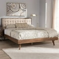 thumbnail image 2 of Bowery Hill Tufted Queen Platform Bed in Beige and Walnut, 2 of 7